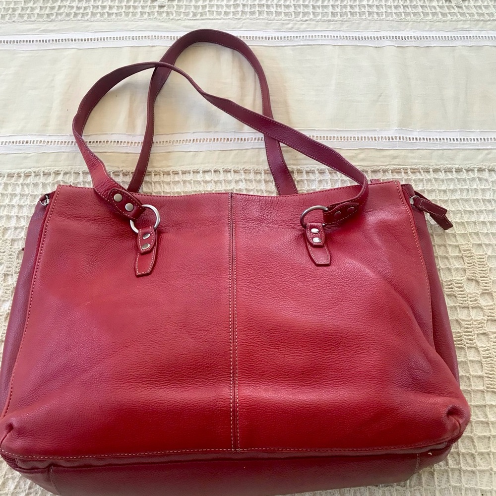 Buxton Red Leather Computer Tote work bag.